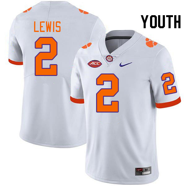 Youth #2 Shelton Lewis Clemson Tigers College Football Jerseys Stitched-White